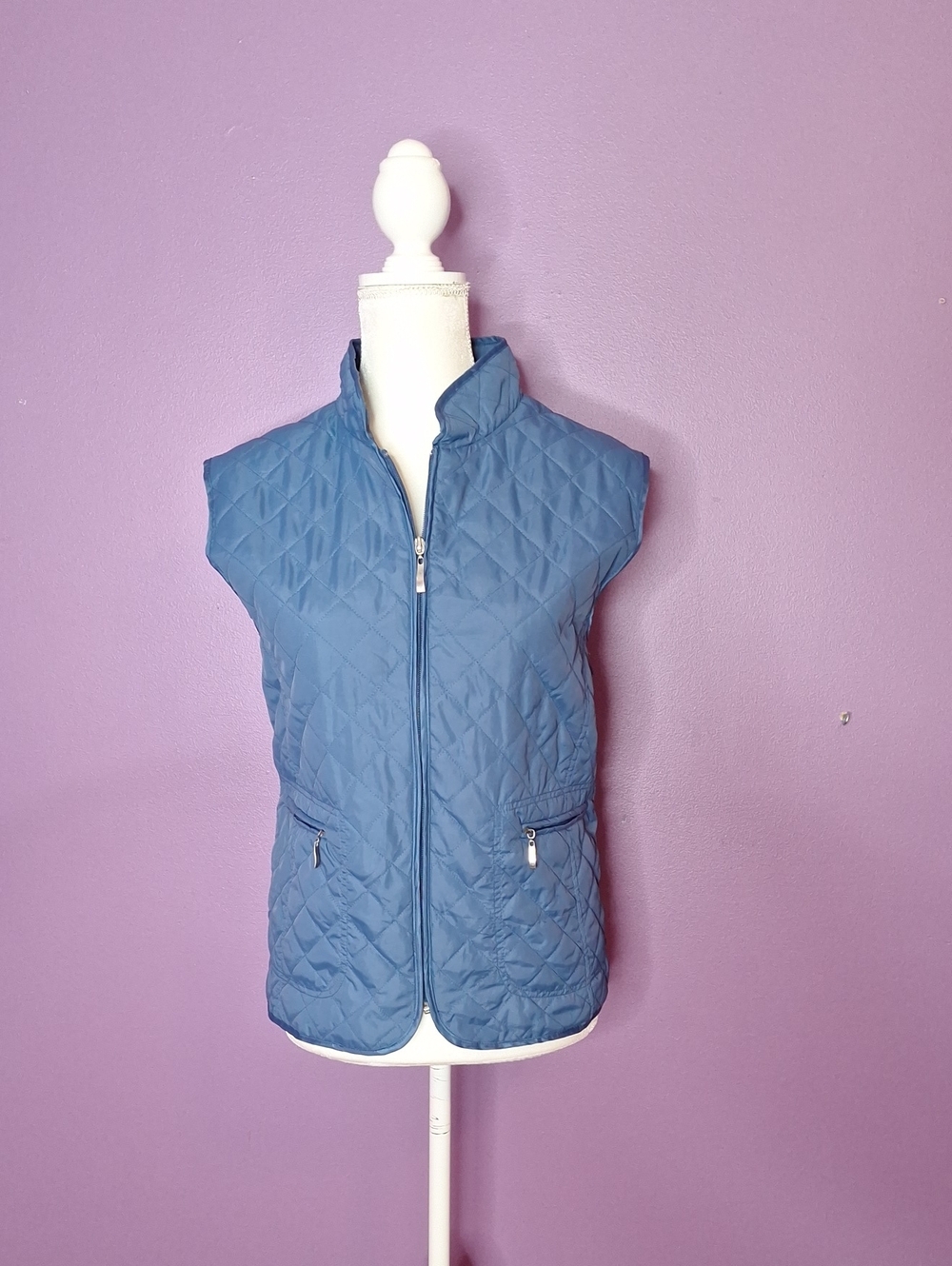 Bobbie Brooks Quilted Sleeveless Vest in Slate Blue